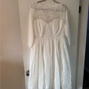 Ivory Lace Tea-Length Wedding Dress